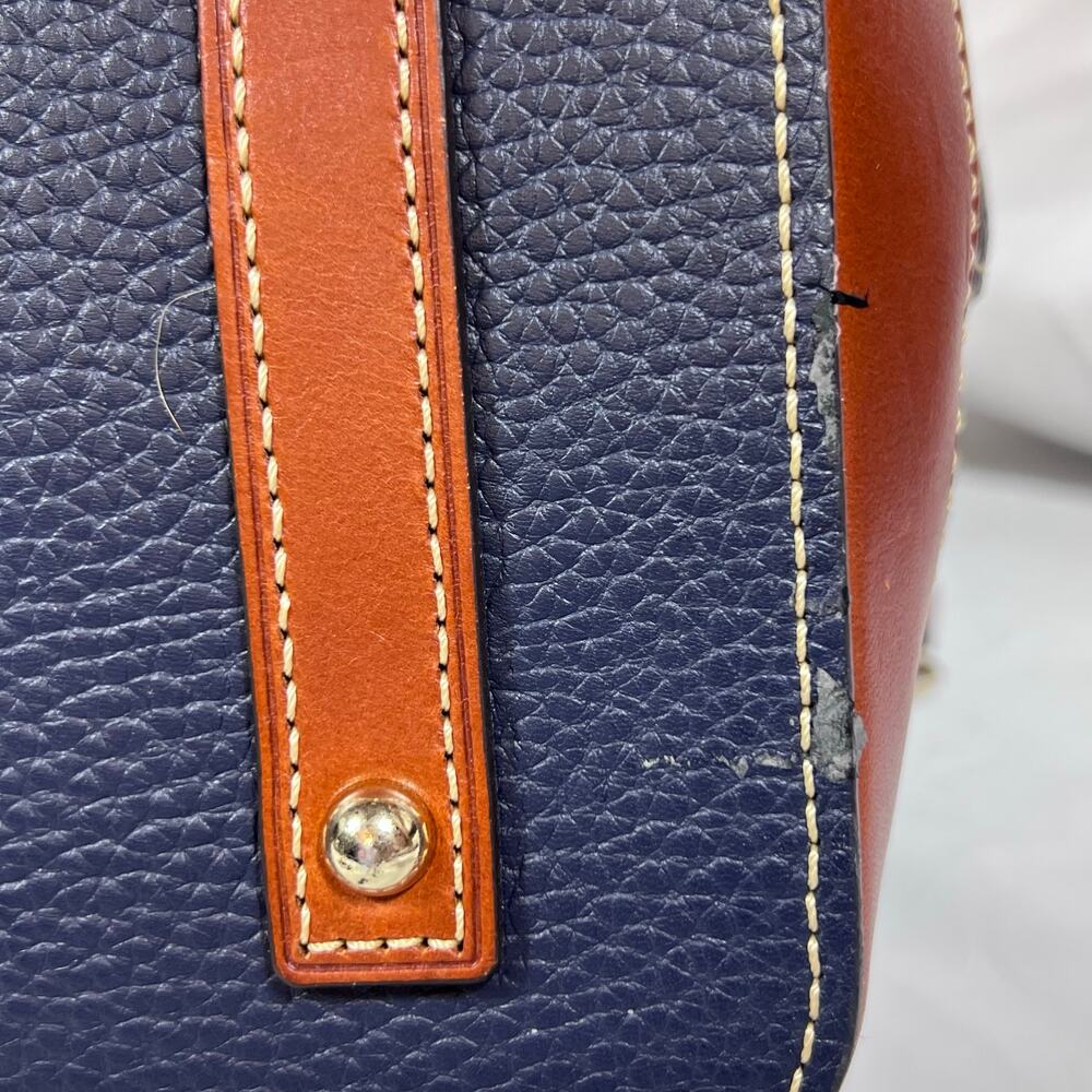 Dooney & Bourke Pebble Grain Perry Satchel Blue w/ Caramel Trim Gold Red Lining - Picture 7 of 14